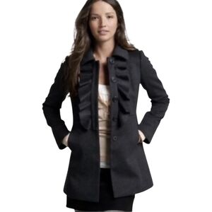 J. Crew Black Wool Ruffle Front Coat Size 8 Petite